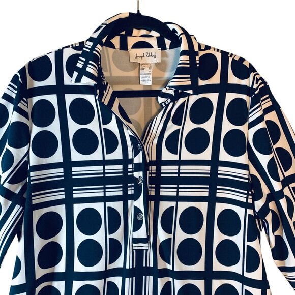Joseph Ribkoff Size 14  Black & White Geometric Print Shirt Dress Made In Canada - Picture 8 of 11